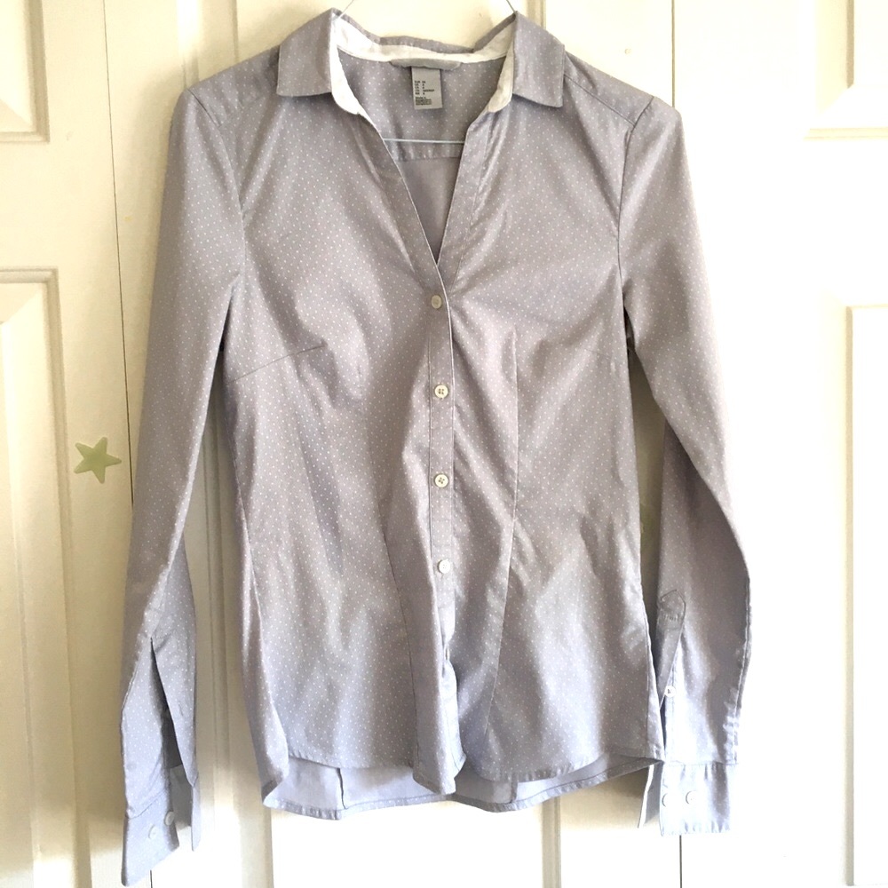 H&M Polka Dot Slim Fit Long Sleeve Shirt/Blouse